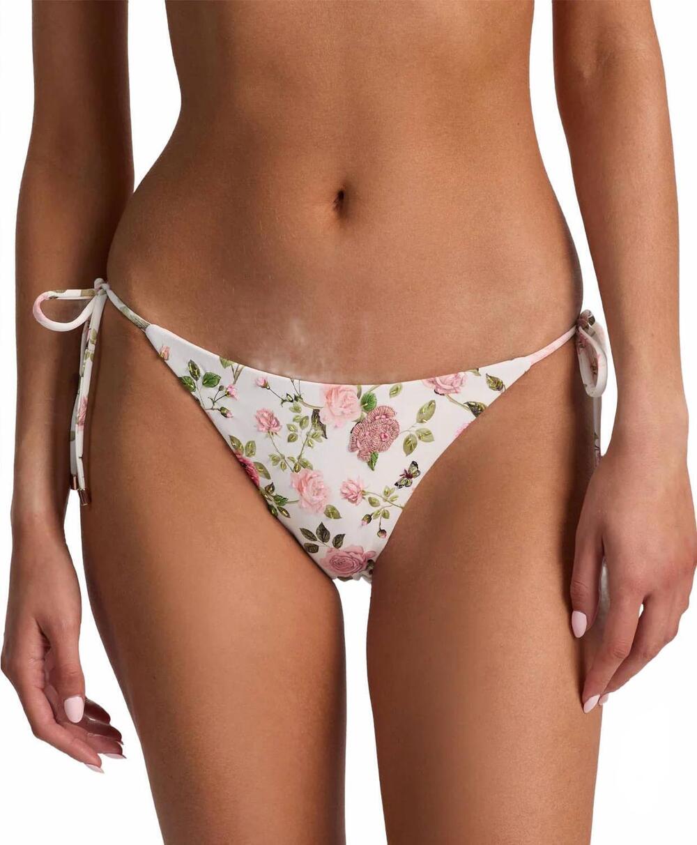 NEW PQ SWIM embroidered tie side bikini bottom in english rose